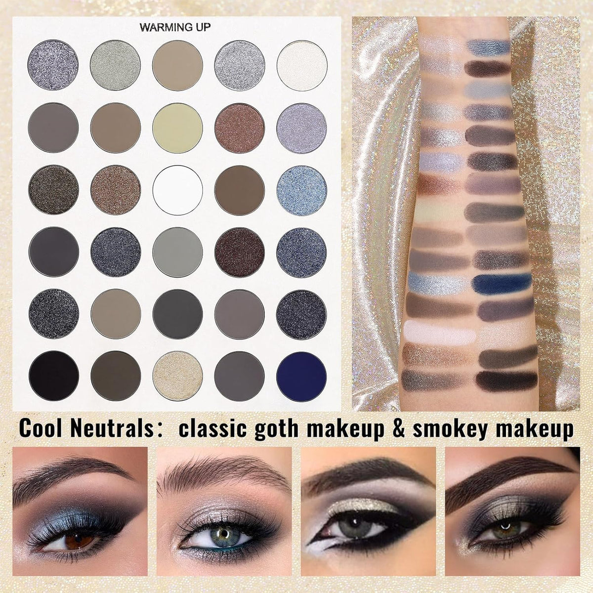 UCANBE Eyeshadow Makeup Palette 86 Colors, Matte Black Grey Silver Smokey Goth Eye Shadows+Chunky Pressed Glitters+Bright Colorful Neon Shades+Rosy Rusty Neutrals for Every Day & Halloween Make Up