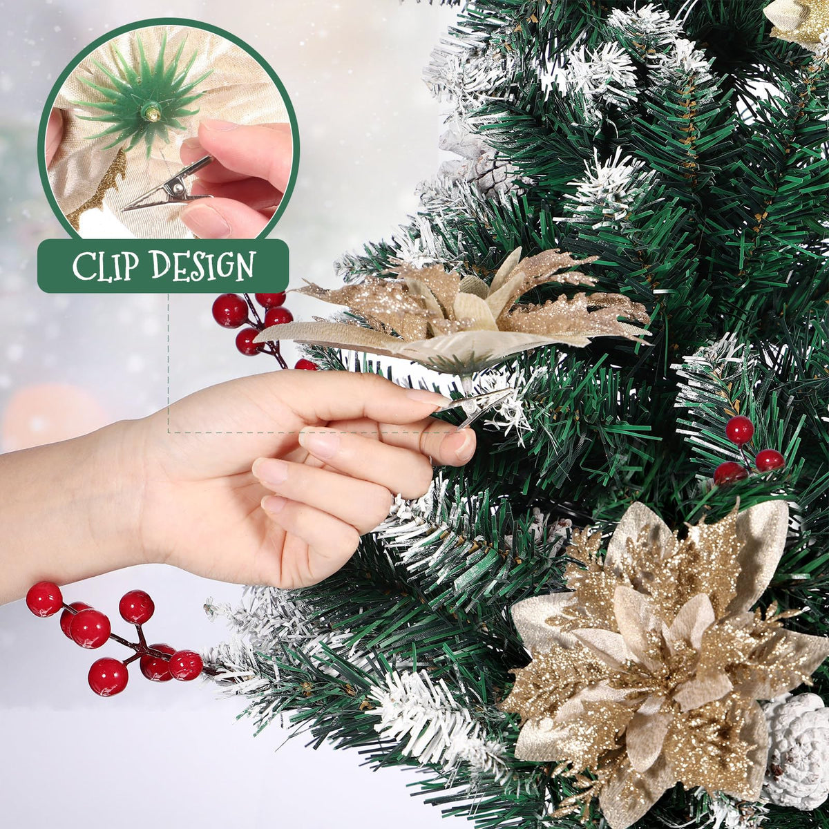 STOBOK Christmas Glitter Poinsettia Artificial Flowers|12 Pack Christmas Tree Ornaments for Wreaths Garland Holiday Party, Xmas Decoration, Red 6 Inch (Poinsettia)