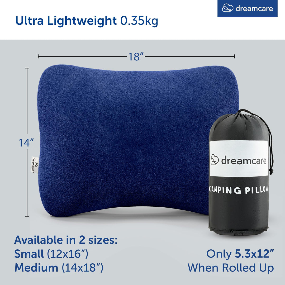 DREAMCARE Camping Pillow, Memory Foam Travel Pillow, Camping Accessories - Small Pillow Camping Essentials Camping Pillows for Sleeping, Backpacking Pillow, Travel Pillows for Sleeping (Medium,Blue)