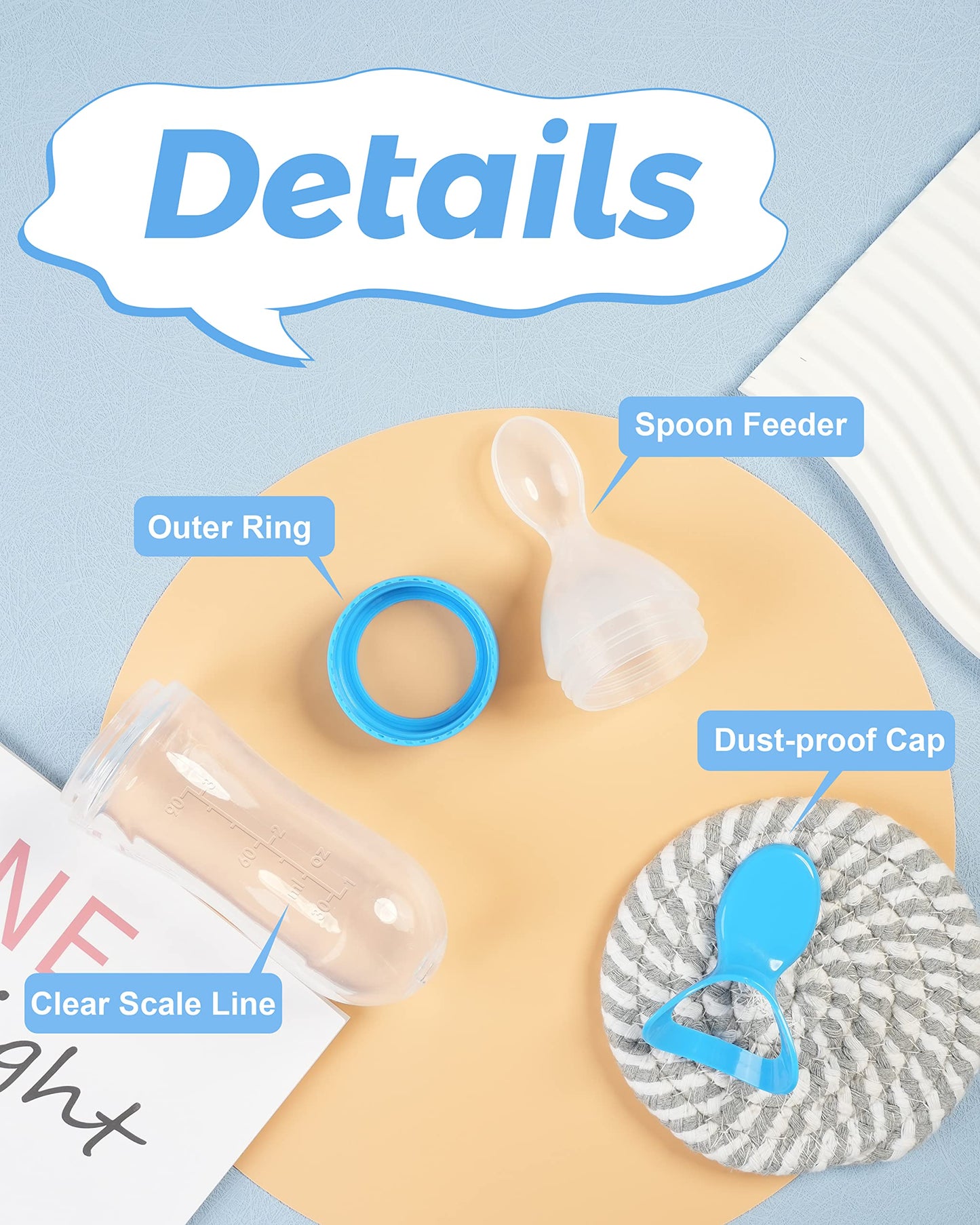 3 Pack Baby Food Feeder, 3 Oz Silicone Baby Feeder, 3 Colors Food Dispensing Spoon, Squeeze Spoon for Boys Girl Kids Toddlers