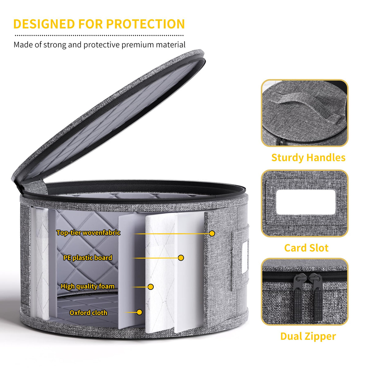 China Storage Containers Hard Shell Box for Moving Dishes, Plate, Wine and Glasses, Dinnerware, Mugs, Saucers Quilted Organizer Dividers for Packing Fine China Storage Containers 5Piece Grey