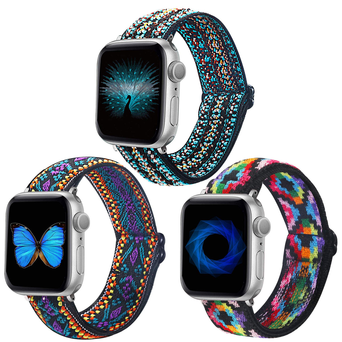 Dsytom 3 Pack Elastic Band Compatible with Apple Watch Bands 38mm 41mm 40mm 42mm 44mm 45mm 46mm 49mm, Adjustable Stretchy Nylon bands for iWatch Series 10/9/Ultra 2/8/7/6/5/4/3/2/1/SE Strap for Women