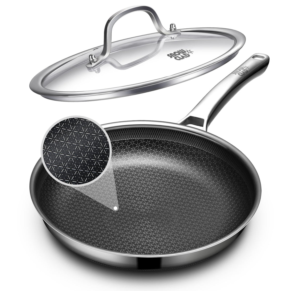 OATOFP Non Stick Frying Pans with lid, 12 inch Hybrid Frying Pans Nonstick,non stick Stainless Steel Skillets, Dishwasher and Oven-Safe Chef Pan, Induction Compatible Cooking Pan, PFOA Free Cookware