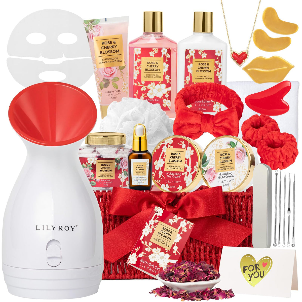 18Pcs Bath and Body Gift Basket Set for Women - Vanilla Spa Baskets Spa Kit with Necklace | Perfect Gifts for Christmas, Valentines Day, Mothers Day, Birthday Gifts, Self Skin Care Gifts for Her/Mom