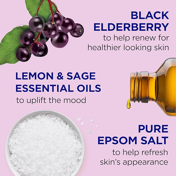 Dr Teal's Foaming Bath with Pure Epsom Salt, Black Elderberry with Vitamin D, 34 fl oz (Pack of 4)