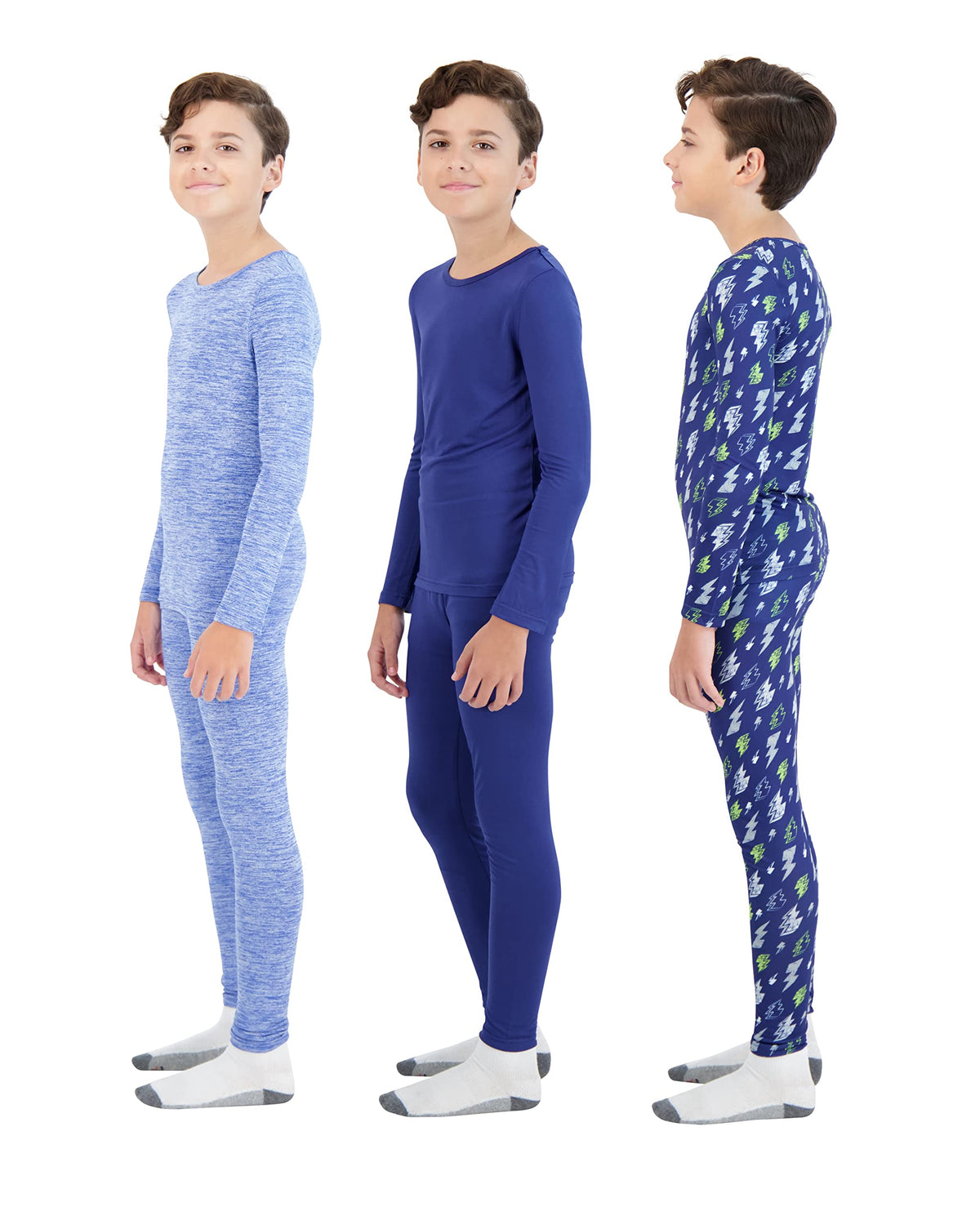 Arctic Layerz Boys Thermal Underwear Set for Kids and Toddlers 3 Pack Base Layer Long Johns sets 6 Piece Multipack with Long Sleeve Tops and Leggings (Blue, 16-18)