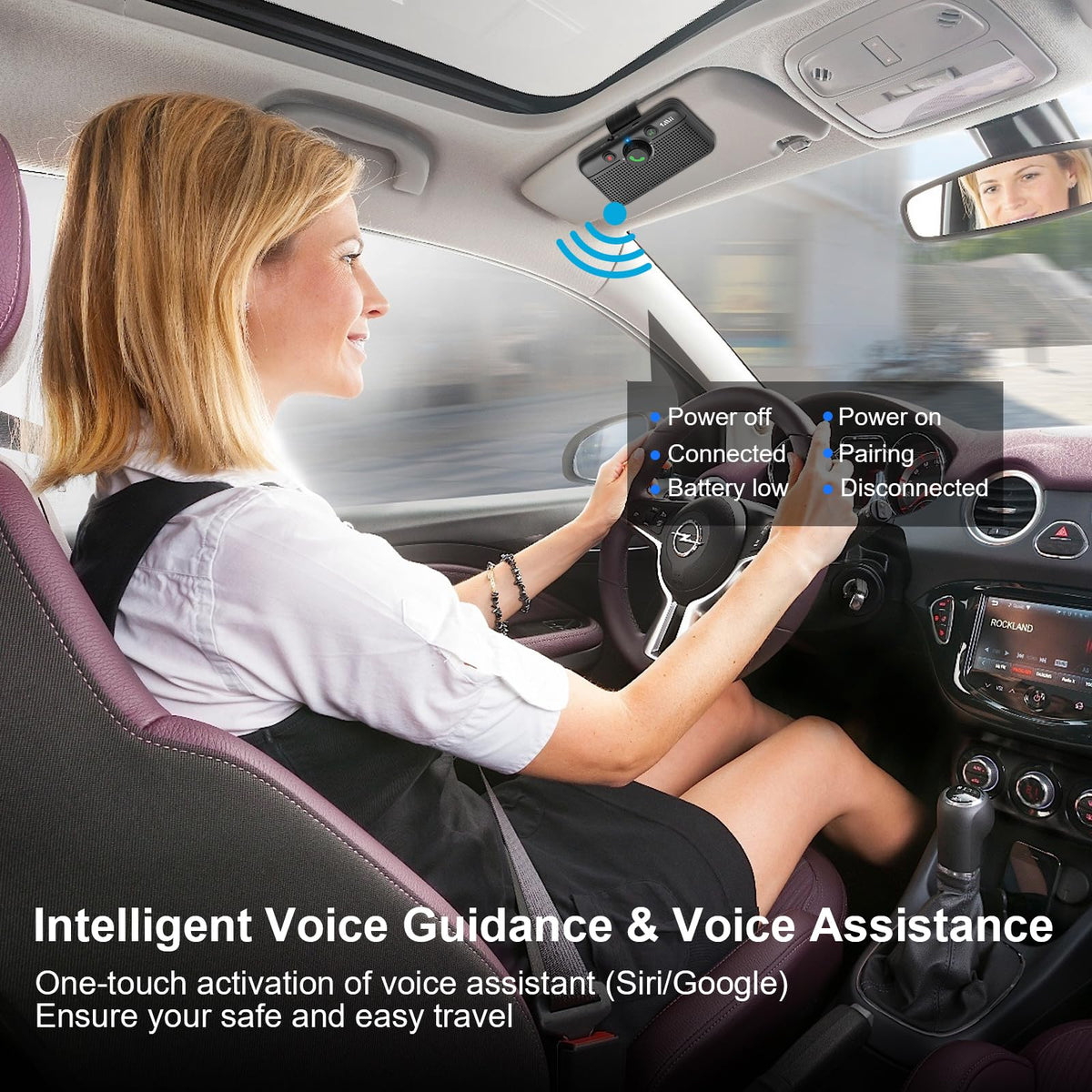 1Mii Bluetooth 5.3 Car Speaker, Handsfree Bluetooth Speakerphone for Cell Phone, Motion Auto On, Support Voice Assistant for Android and iOS, Wireless Audio Car Kit with Visor Clip