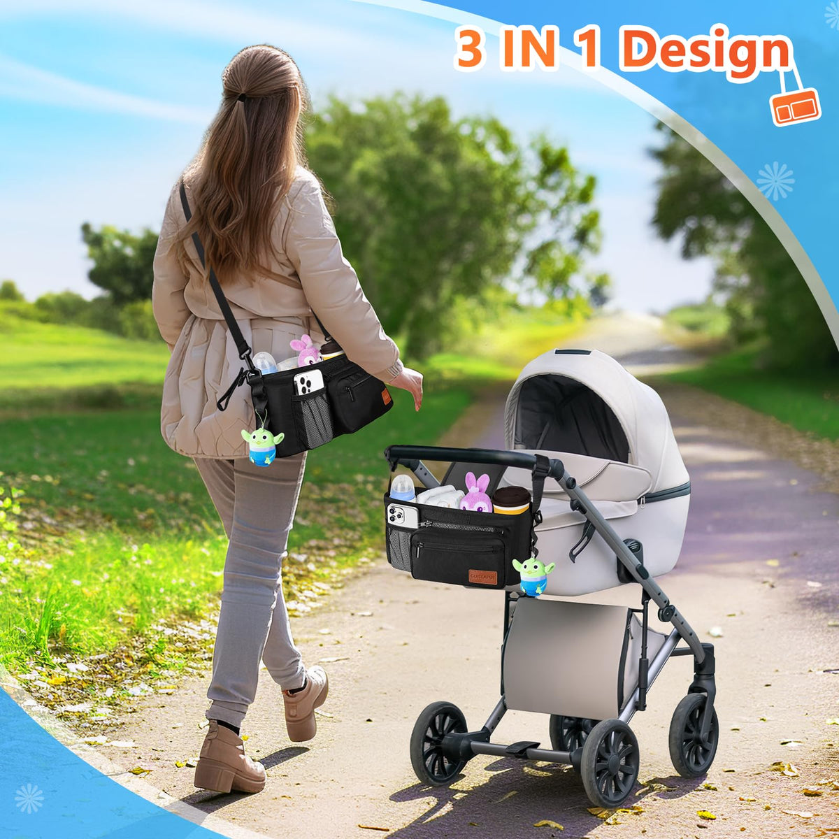 Guiseapue Universal Stroller Organizer with Cup Holder: Baby Travel Essential, Stroller Caddy with Shoulder Strap, Stroller Accessories Fit Uppababy, Baby Jogger Doona, Nuna, Britax, BOB Stroller
