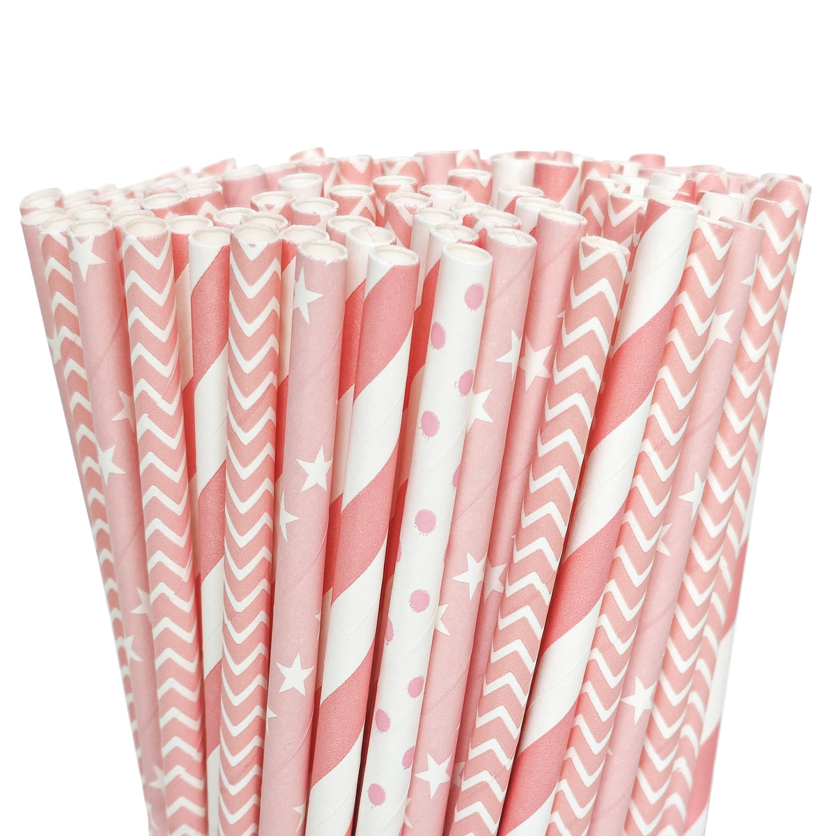 FsLvniu 200 Biodegradable Pink Paper Straws, Party Straws for Juice, Cocktail, Smoothies, Wedding, Birthday, Bridal/Baby Shower and Christmas Decorations Valentine's Day Holiday Celebrations