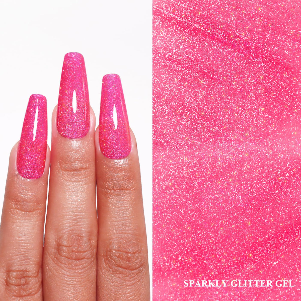 Imtiti Glitter Gel Nail Polish, Rose Pink Iridescent Glitter Nail Gel Polish Diamond Shimmer Sparkle Soak Off UV LED Spring Summer Manicure 10ML
