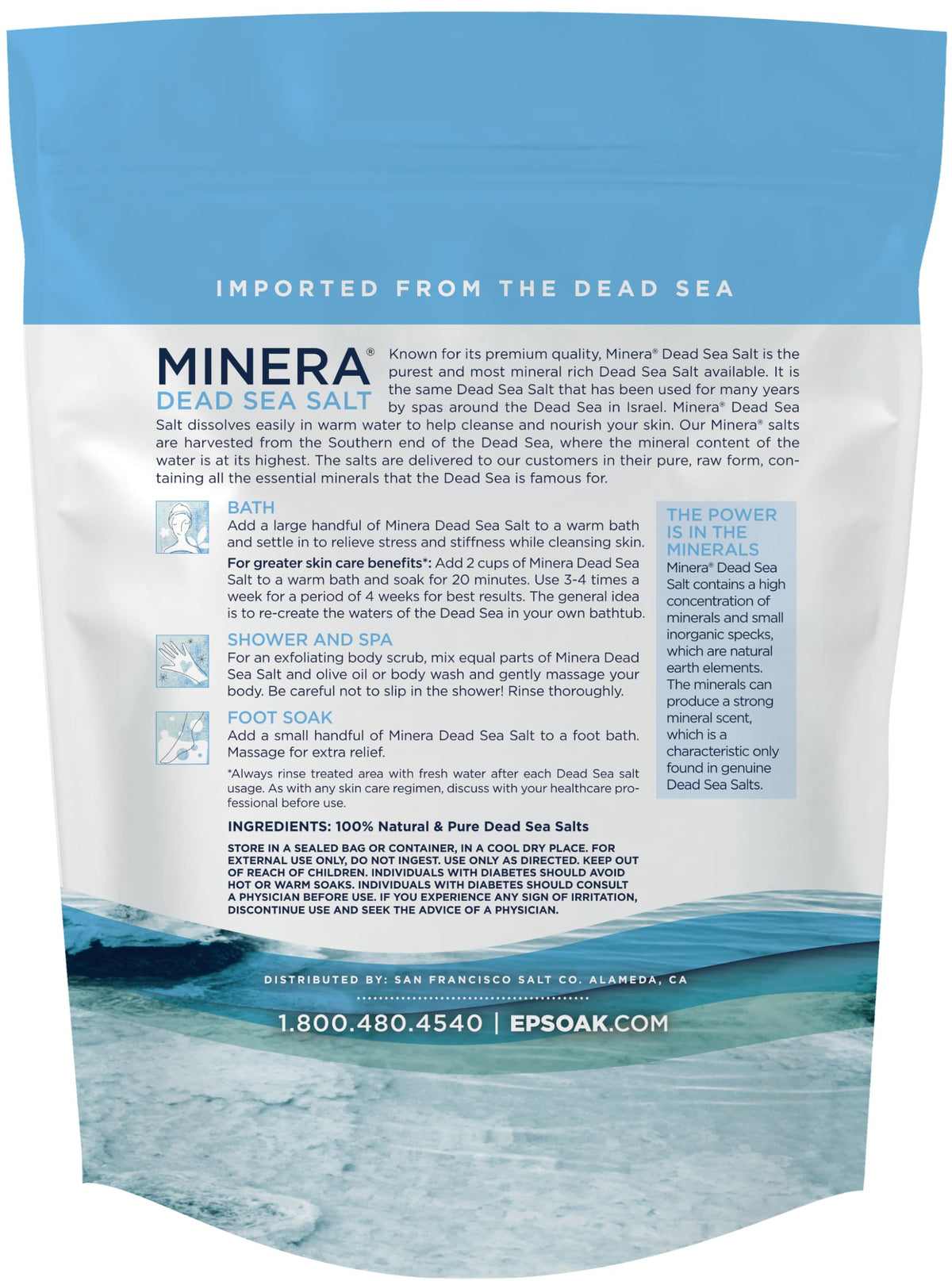 Minera Fine Grain Dead Sea Salt for Bath & Foot Soaks – 5 lbs, Fast-Dissolving, 100% Pure and Natural, Unscented, Skin-Softening Sea Salt