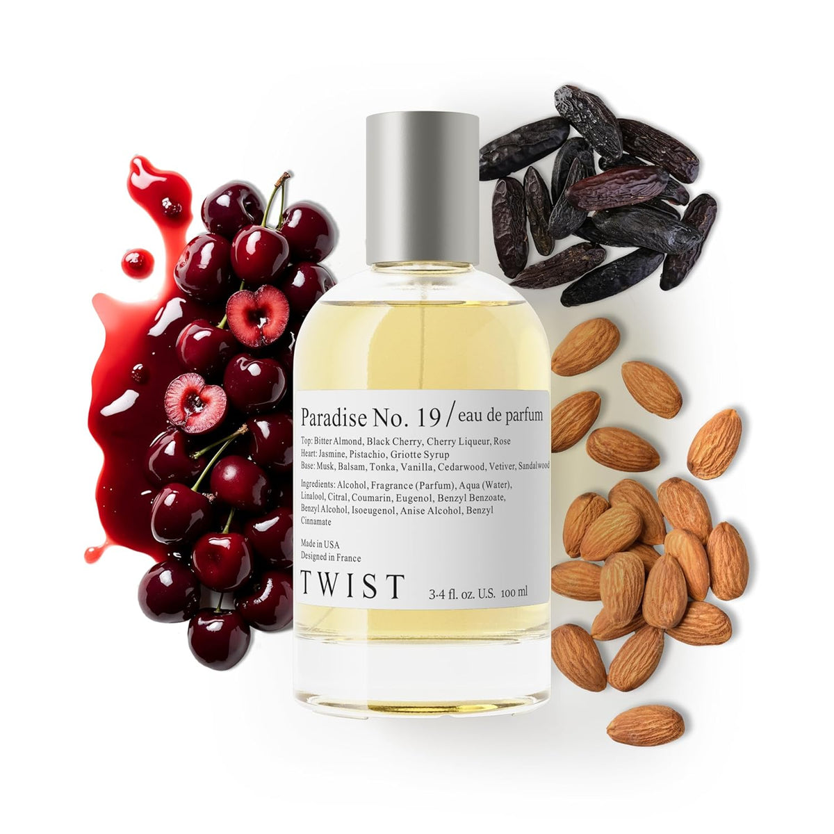 Twist - Paradise No. 19 - Eau De Parfum Inspired by T. Ford Lost Cherry, Long-Lasting Perfume for Women & Men, Paraben Free, Vegan, Clean Ingredients, Unisex Fragrance - Spray 100 ml | 3.4 fl. oz.