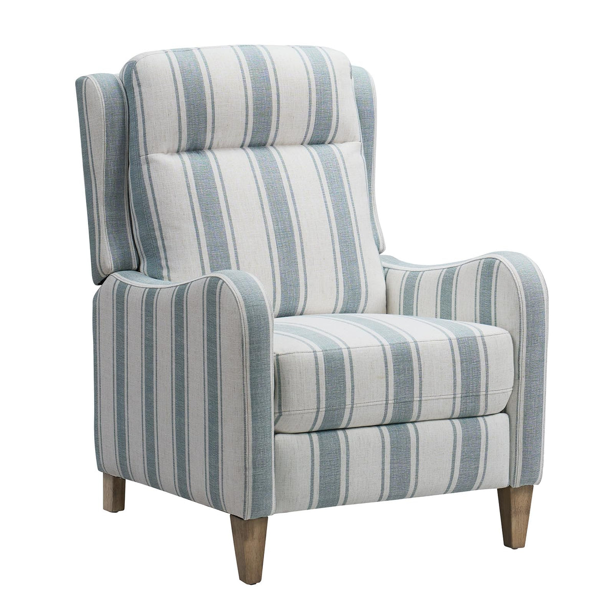 HULALA HOME Pushback Recliner Chair with Solid Wood Legs, Fabric Striped Comfy Upholstered Seating with Footrest, Armchair for Living Room/Reading, Blue
