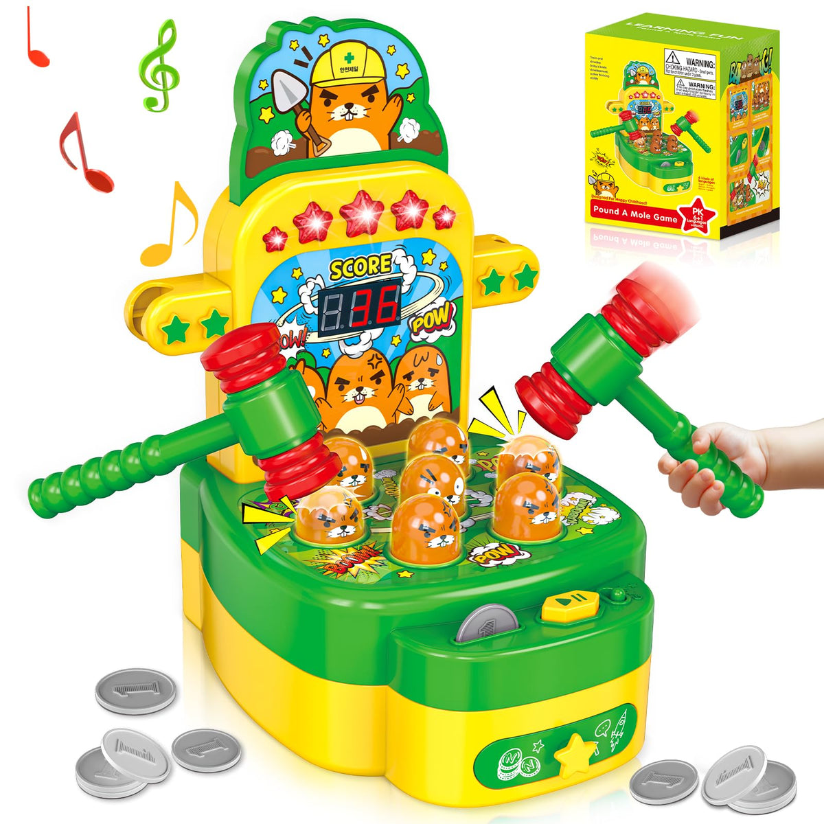Arcade Game Toys for 3 Year Old, Whack Game Mole, Mini Electronic Interactive Hammering & Pounding Toys, Gift Idea for Toddler Kids Boys Girls Ages 3 4 5 6 7 8+, Cartoon Zombie Style Fun Halloween Toy