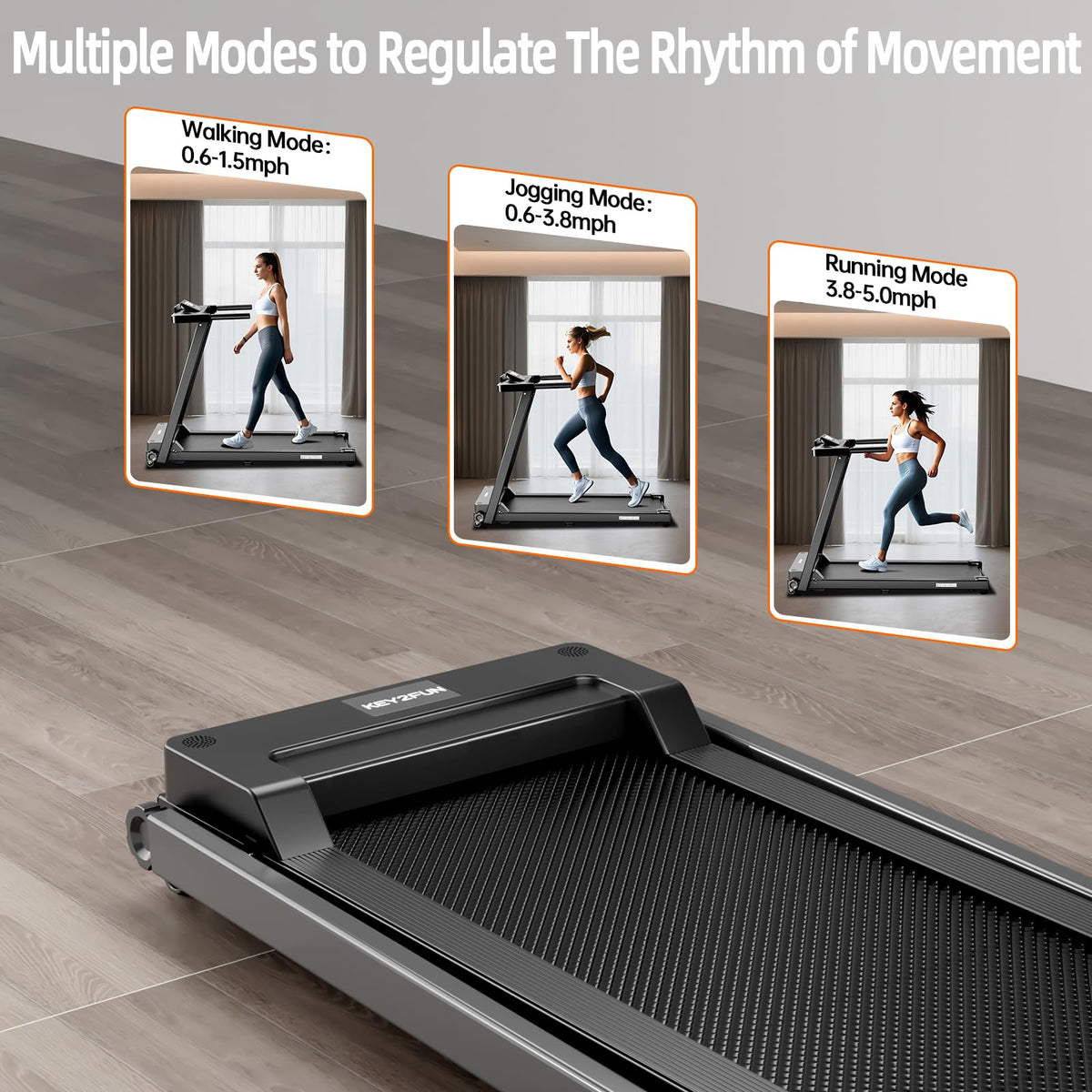 KEY2FUN Treadmills for Home, Walking Pad with Handle Bar, Portable Foldable Treadmill, Lightweight Folding Treadmill with 300 LBS Capacity, 3.0 HP Walking Pad with LED Display