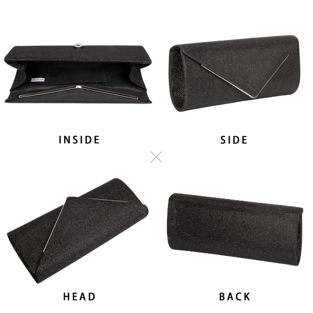 Larcenciel Clutch Purses for Women, Sparkling Envelope Evening Bag with Detachable Chain, Glitter Sequins Metal Formal Handbag Shoulder Crossbody Bag Prom Party Purse Bridal Wedding Clutch Bag(Black)