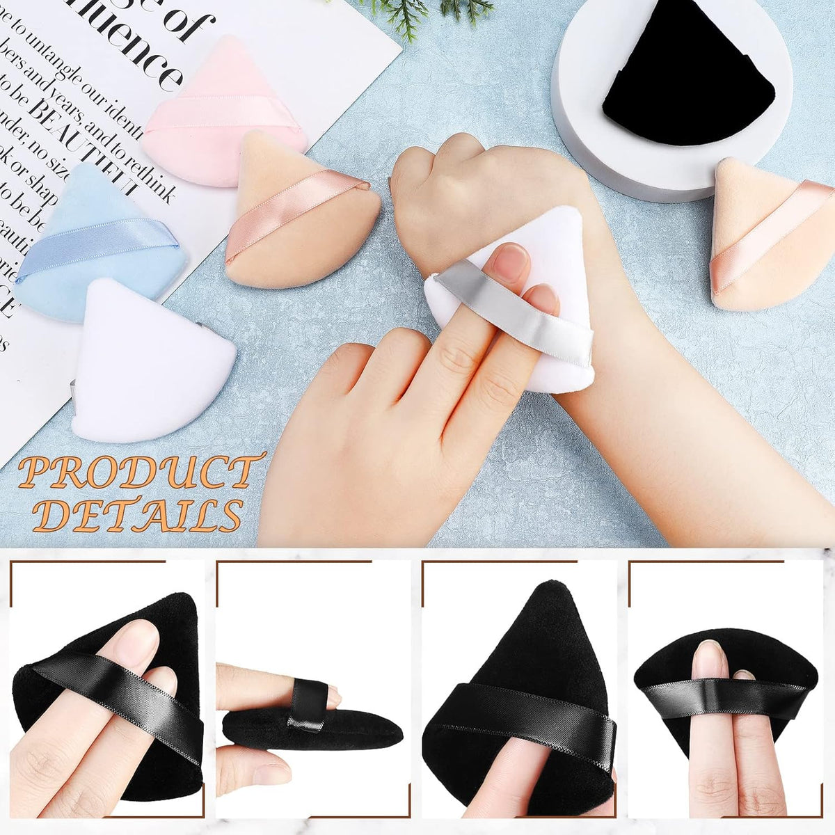 Suclain 48 Pcs Velour Triangle Powder Puff Soft Velour Makeup Puff for Face Powder Makeup Triangle Sponges for Wet and Dry Cosmetic Foundation Loose Mineral Body Makeup Tool(Bright Color)