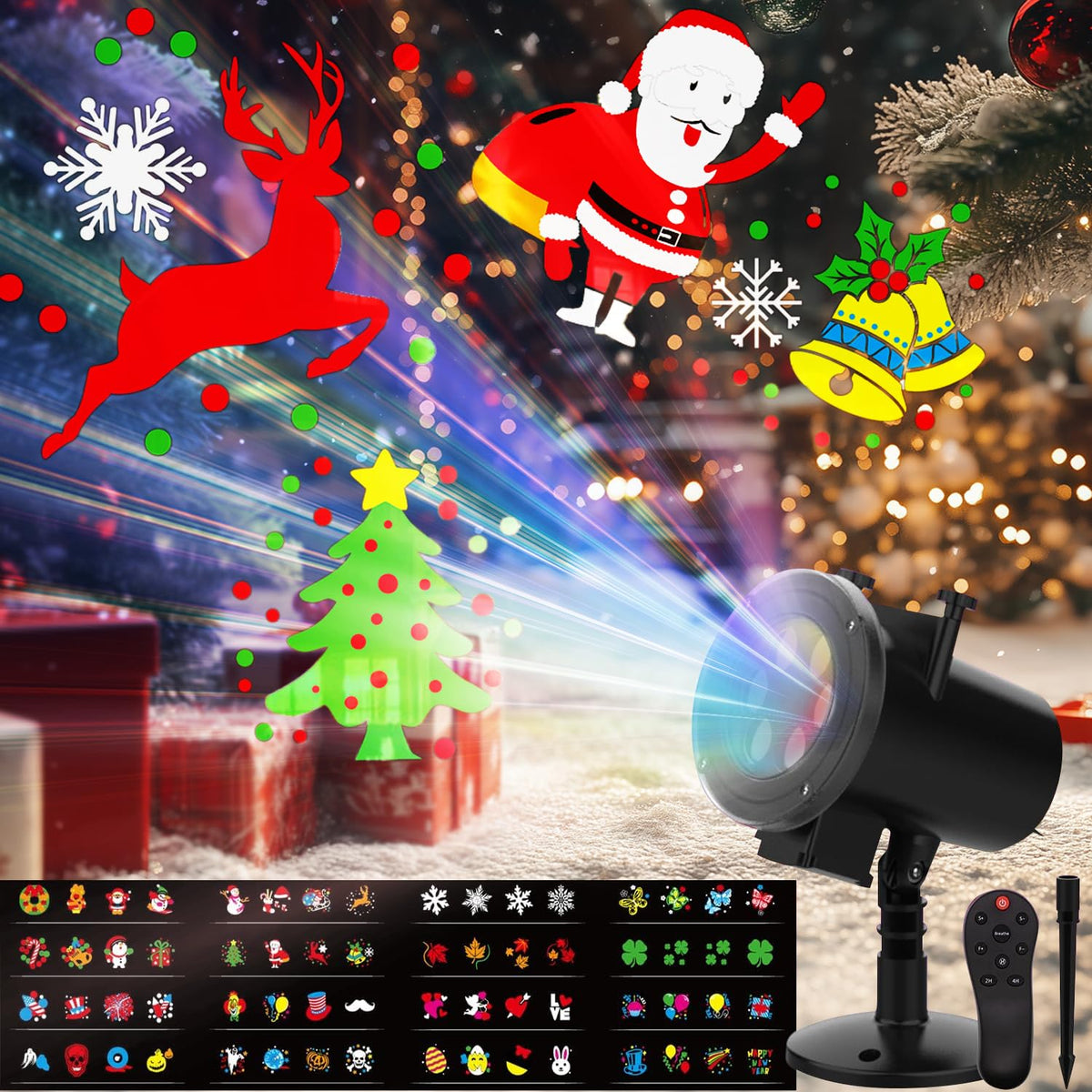 Elec3 Christmas Halloween Projector Light, 16 Patterns Christmas Projector Lights Waterproof Indoor Outdoor Holiday Light with Remote Control for Halloween,Christmas,Birthday,Garage,Landscape Decor