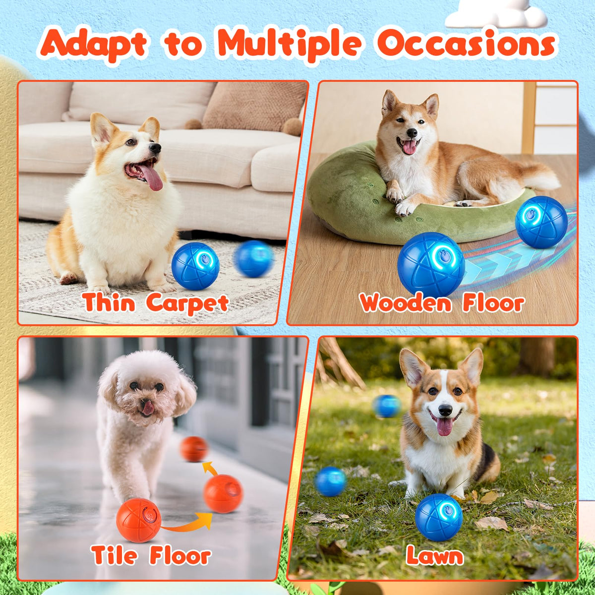 GROTOLY 2Pcs Shaking Dog Ball Toy Blue and Orange Shaky Vibrating Ball Automatic Moving Toy for Dogs