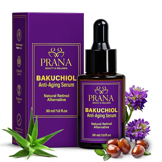 PRANA Bakuchiol Anti-Aging Serum – Ayurvedic Retinol Alternative with Squalane & Jojoba – Hydrating Serum for Wrinkles, Fine Lines & Radiant Skin – Fragrance-Free & 100% Vegan – 30ml