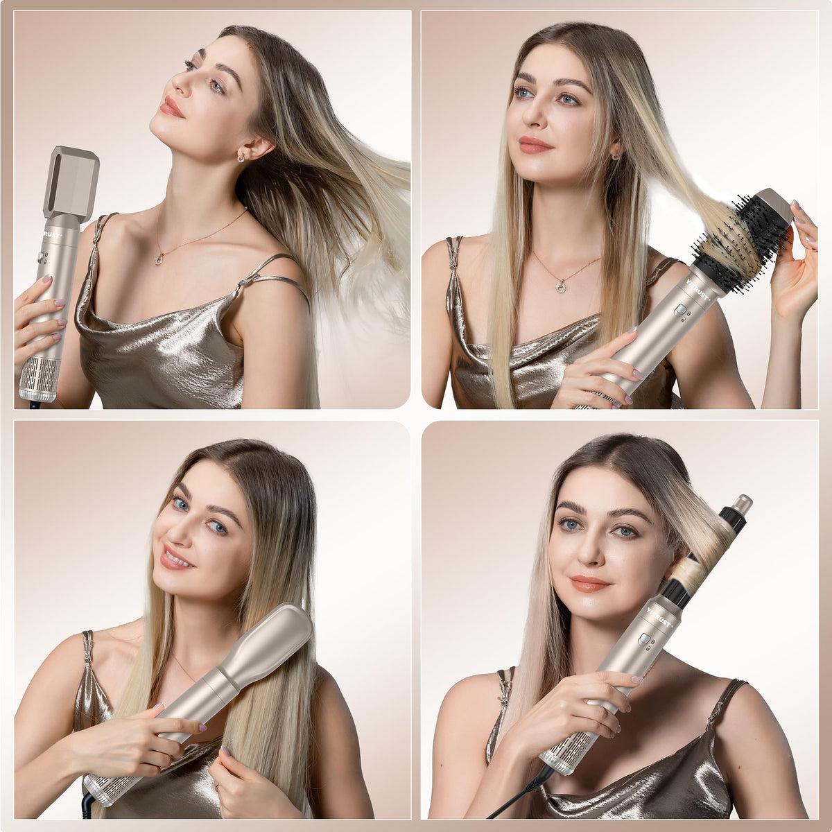 Yitrust Hair Dryer Brush 6 in 1 Detachable Blow Dryer Brush Set 60000RPM Hair Styling Tool 1000W Professional Hot Air Styler Negative Ionic Hot Air Brush Auto Air Curler Straighten Round Brush (Gold)