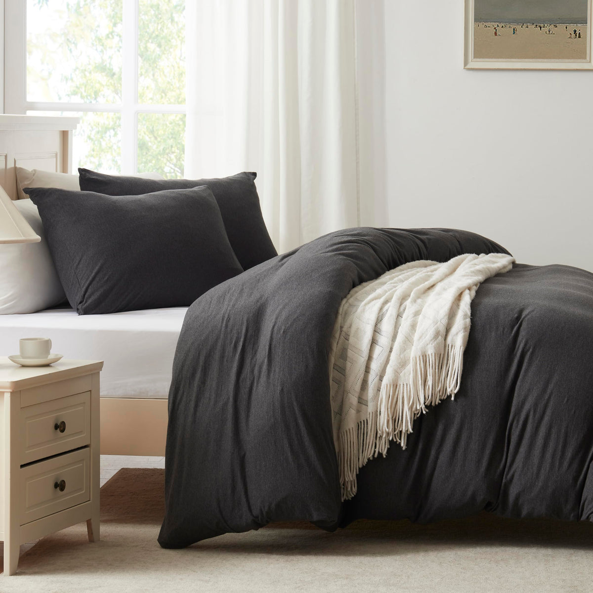 Household 100% Jersey Cotton Pillowcase 20”x30”-Light Weight, Comfortable, Super Soft Pillow Case with Envelope Closure Set of 2 (Dark Gray, Queen Size Pillowcase (20" x 30"))