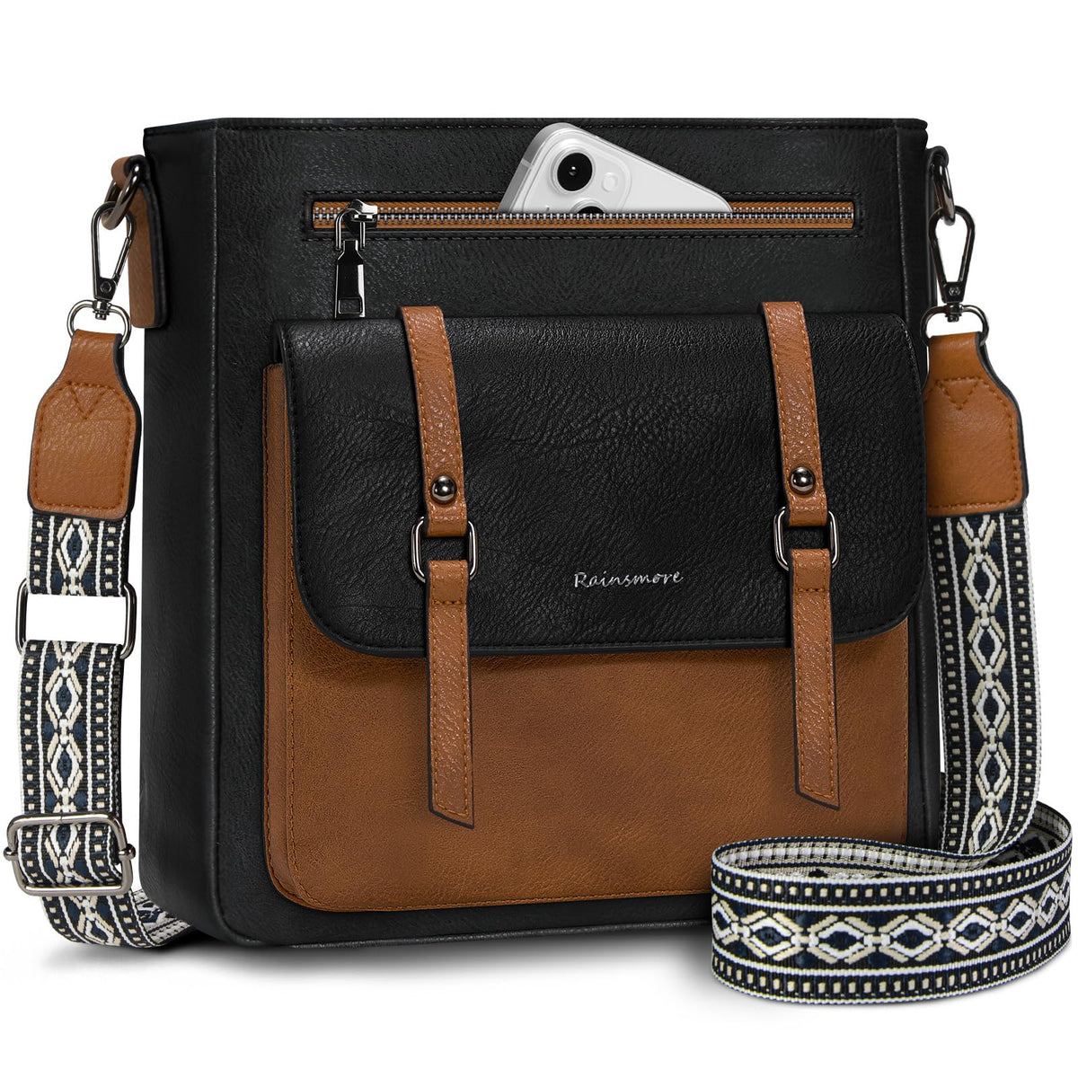 RAINSMORE Crossbody Bag for Women, Waterproof Leather Crossbody Purses Lightweight Handbags Shoulder Bag with Adjustable Shoulder Strap, Women's Crossbody Travel Purse
