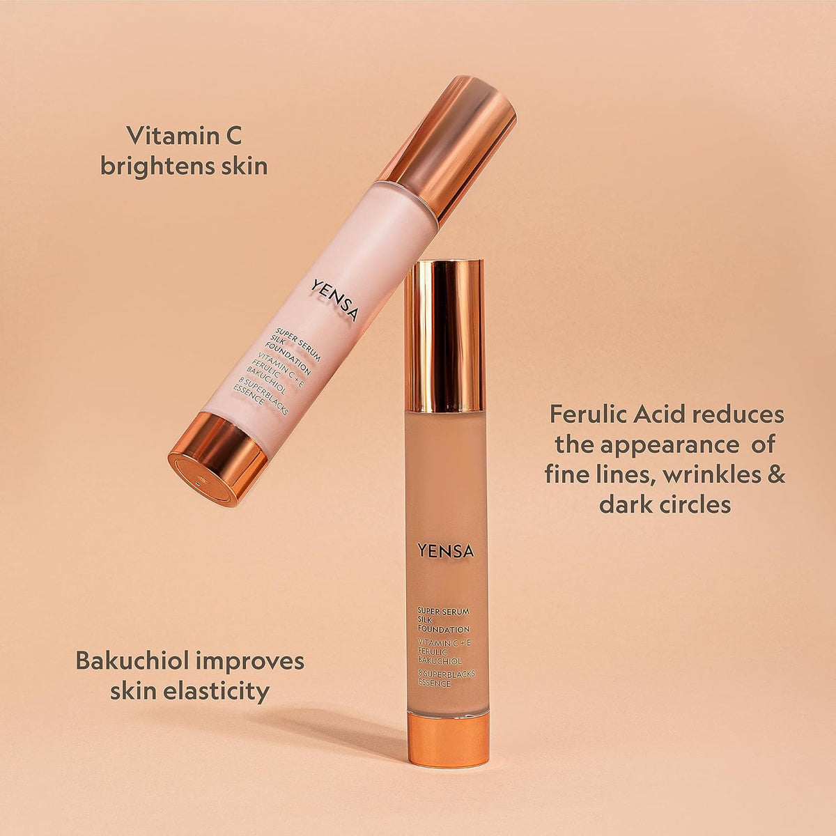 YENSA Super Silk Foundation - Full Coverage, Age-defying complex of Vitamin C, E, Ferulic, and Bakuchiol Oil (Deep 4) 1.0 fl oz
