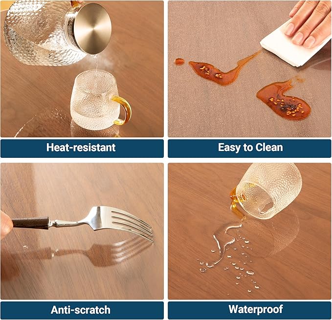 Clear Round Table Cover Protector 30 Inch, 1.5mm Transparent Plastic Table Protector Waterproof, Anti-Scratch Clear Desk Mat for Office Desktop Dresser Dining Table, FDA Compliant