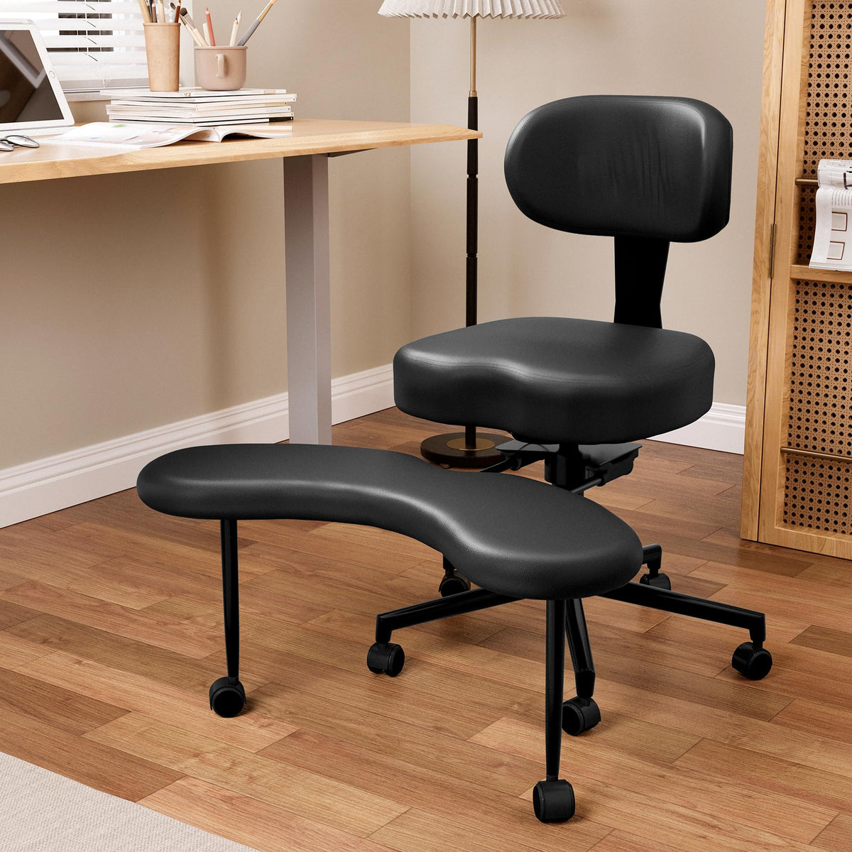 LAUSAINT HOME Cross-Legged Office Meditation Chair with Back Support - Criss Cross ADHD Chair with Wheels- Ergonomic Yoga Desk Chairs, Height Adjustable, Black