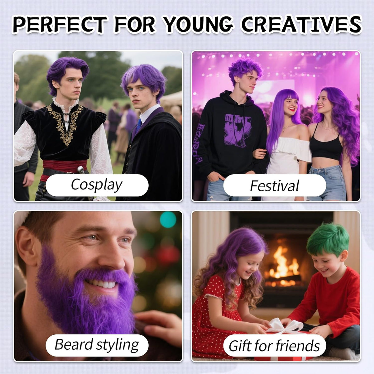 Byhoo Purple Temporary Hair Color Dye for Dark Hair, 90 ml, Cream Format, Fashionable Color, Suitable for Kids Party, Cosplay, Easy to Apply, Safe and Harmless Formula