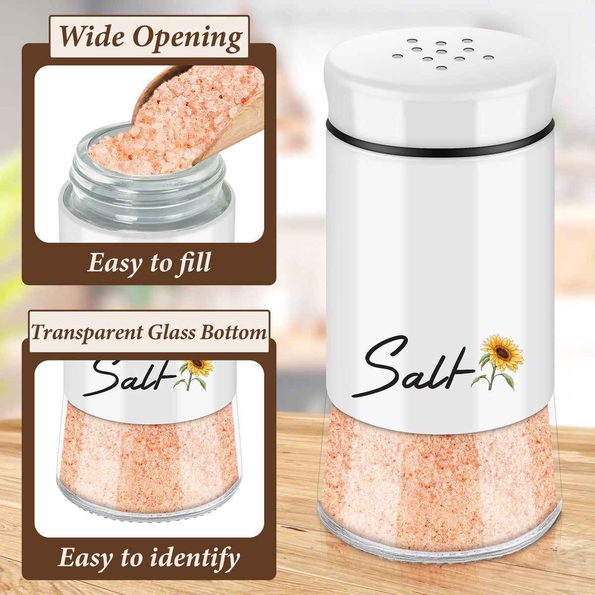 Sunflower Salt and Pepper Shakers Set - 5 oz Farmhouse Cute Kitchen Decor and Accessories Sunflower Gifts for Salt Shakers Glass Cooking Table,Housewarming,Thanksgiving,Christmas