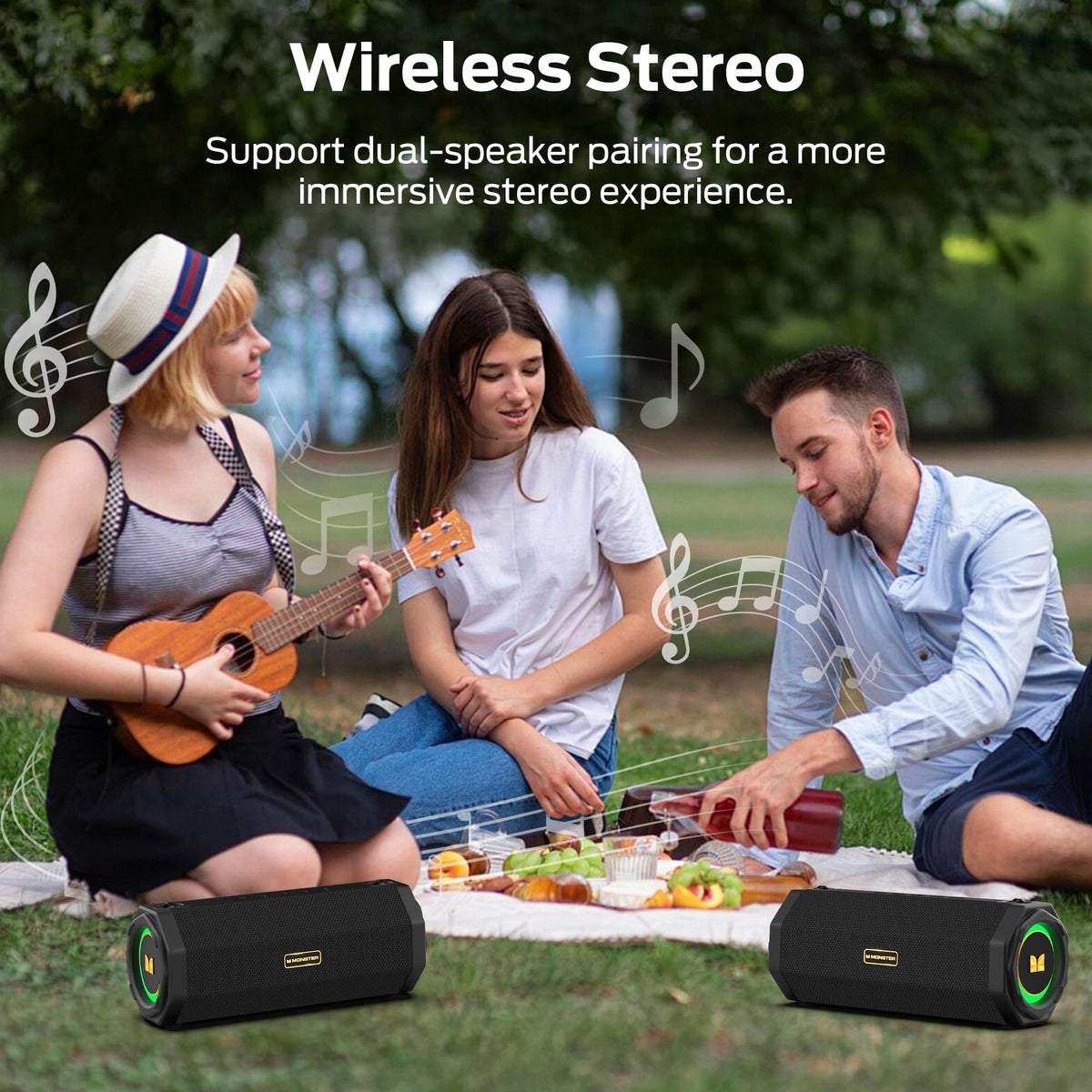 Monster Speaker S200 Wireless Portable Bluetooth Speaker, 24H Playtime, IPX6 Waterproof, 50W Stereo Sound, Bluetooth 5.4, Dual Bass Speakers, Perfect for Home, Parties, and Travel.