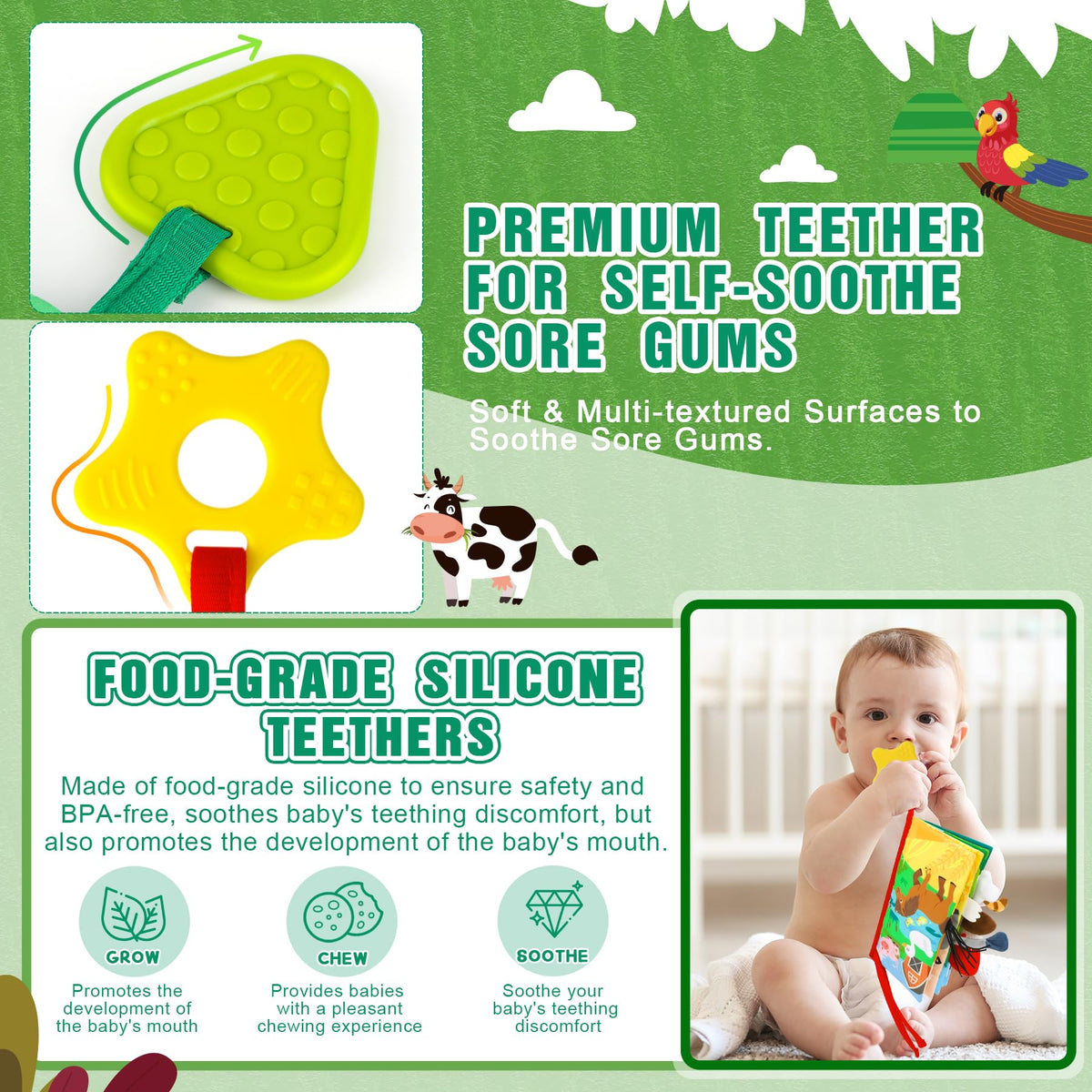 BBWOO Baby Book Toy 0-6 Months - Baby Boy Girl Shower Gift - Tummy Time Toy for Infant 6 to 12 Months - Touch and Feel Crinkle Book for Newborn Toddler with Teether - Easter Basket Essentials Stuffers
