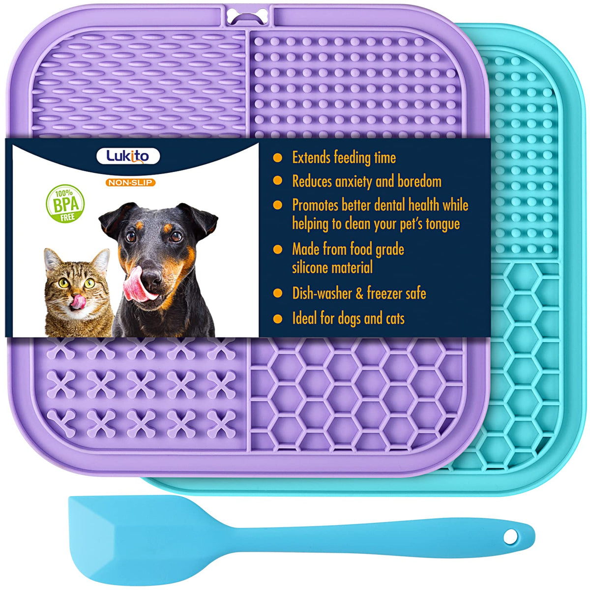 LUKITO Lick Mat for Dogs & Cats 2 Pack with Suction Cups, Dog Lick Mat for Anxiety Relief, Dog Toys to Keep Them Busy, Peanut Butter Licking Pad for Boredom Reducer, Perfect for Bathing Grooming