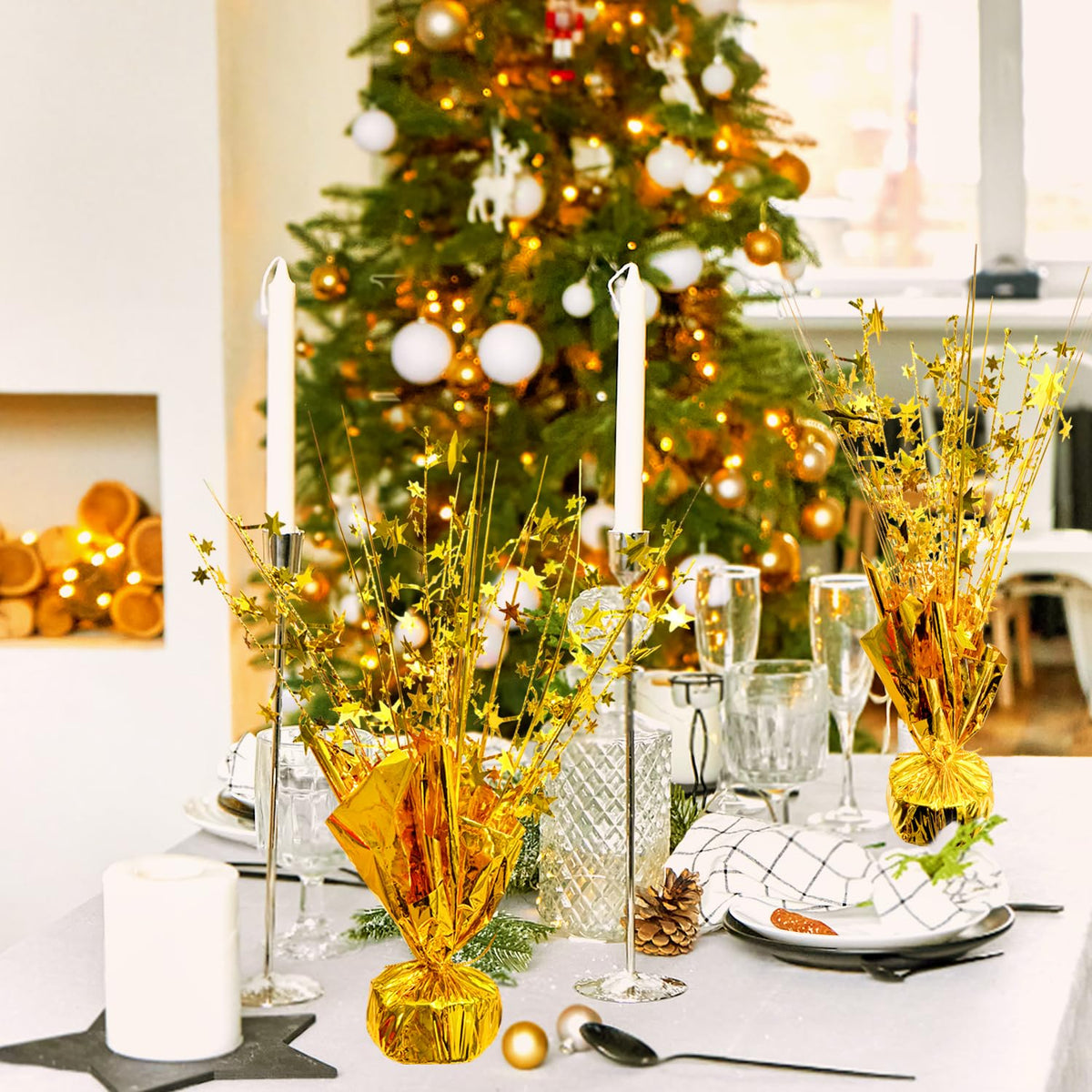 6 PCS Metallic Foil Spray Centerpiece Grad Decor Table Decoration Burst Table Centerpieces for Graduation Birthday Wedding Anniversary Season Holiday Party Supplies Decor (Gold)