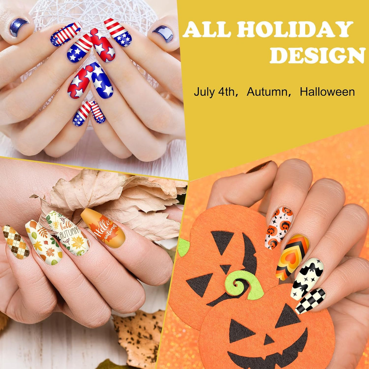 Whaline 6Pcs All Holiday Nail Art Plates Valentines StampTemplates Set Winter Christmas Fall Nail Plates Stamping for Xmas DIY Print Manicure Salon Design Gift
