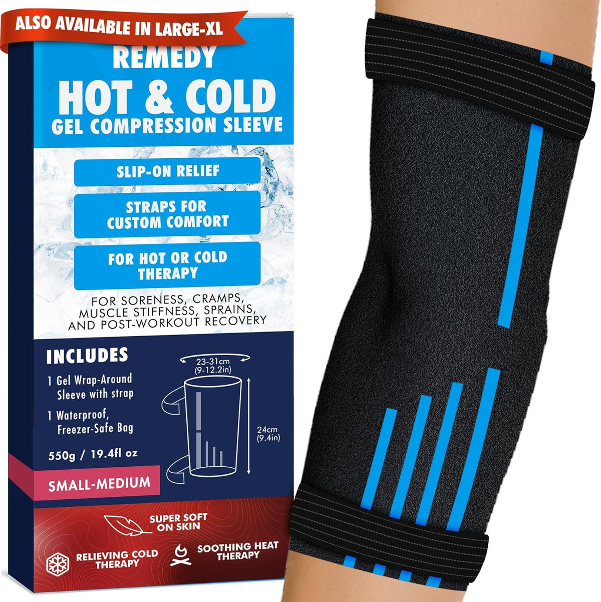 Perfect Remedy Freeze Sleeve - Hot & Cold Arm Ice Pack Wrap Compression - Tennis Elbow Cold Pack Compression for Support in Injuries - Ice Sleeve for Knee, Elbow (Small-Medium)