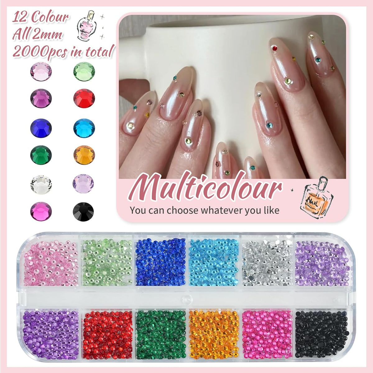 5200PCS Nail Gems and Charms, AB Crystal Nail Rhinestones with Flatback Nail Pearls, Pick Up Tweezers, Rhinestone Picker Tool, Flat Back Nail Gems for Nail Art, Clothes, Face, Craft