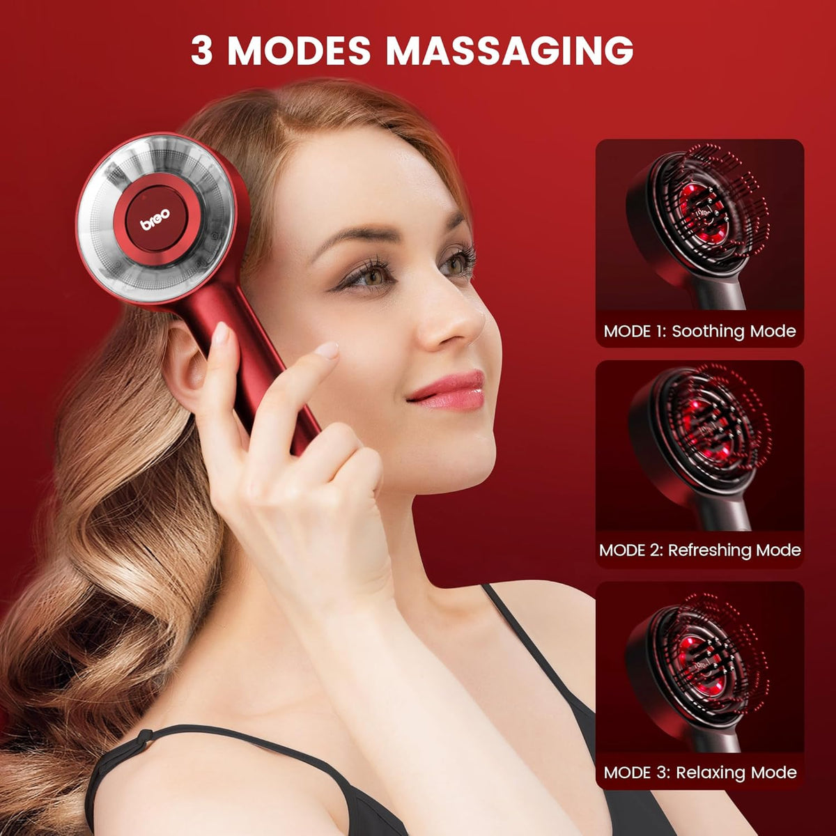Breo Scalp3 Shiatsu Massaging Brush - IPX7 Waterproof Cordless Electric Massage Brush for Deep Scalp and Hair Massage, Portable Head Massager for Muscle Relaxation