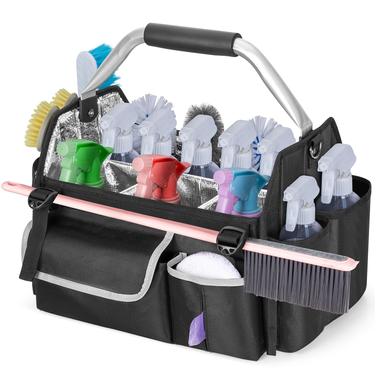 HODRANT Wearable Cleaning Caddy Organizer, Cleaning Supplies Bag with Divider & Support Pad, Cleaner Tote with Handle & Detachable Shoulder Strap, Housekeeping Storage Box with Multi Pockets, Bag Only