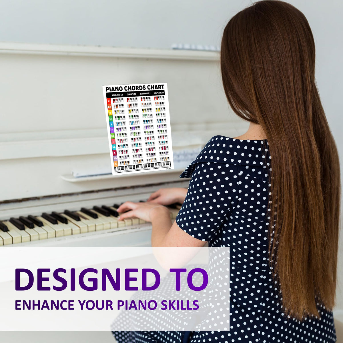 Zastic! Laminated Piano Chords Poster - 8.5 x 11in - Keyboard Key Poster Cheatsheet Note Chart - Essential Piano Accessories