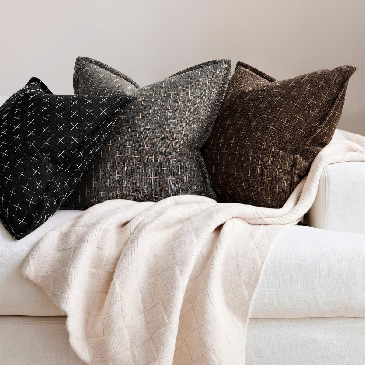 ZWJD Pillow Covers 18x18 Set of 2 Soft Polyester Textured Pillow Covers with Stylish Flange Edge Cozy Farmhouse Throw Pillows for Couch Bed Sofa Living Room