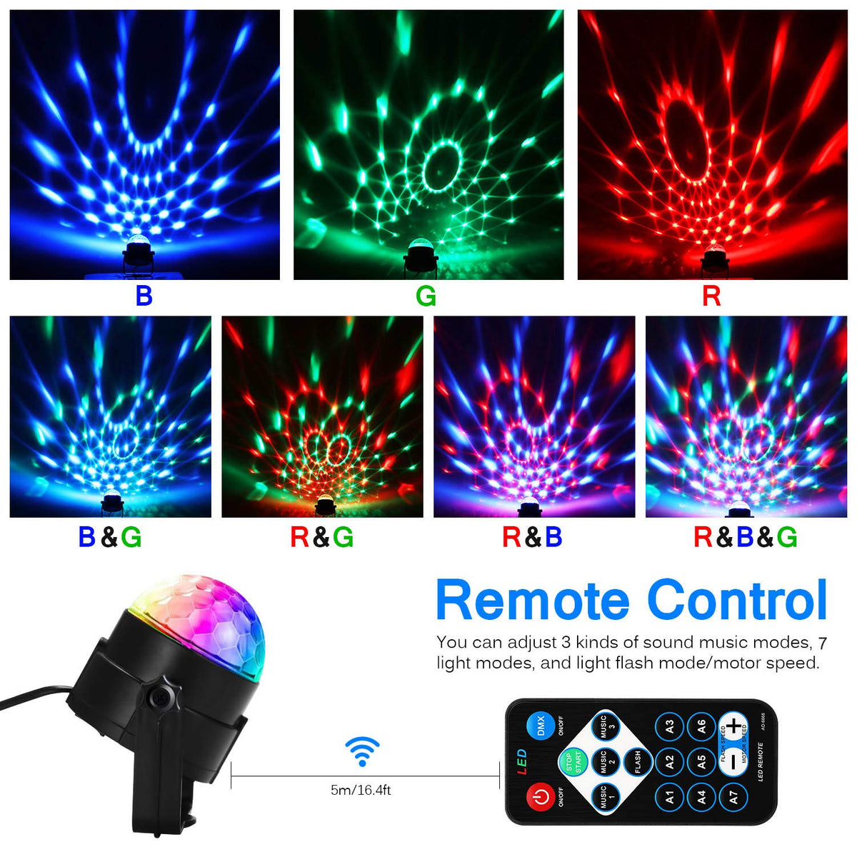 Party Disco Ball Dj Dance Lights Disco Strobe Rave Sound Activated Projector Effect Stage Light Remote Control for Birthday Xmas Wedding Bar Kids Christmas Glow Party