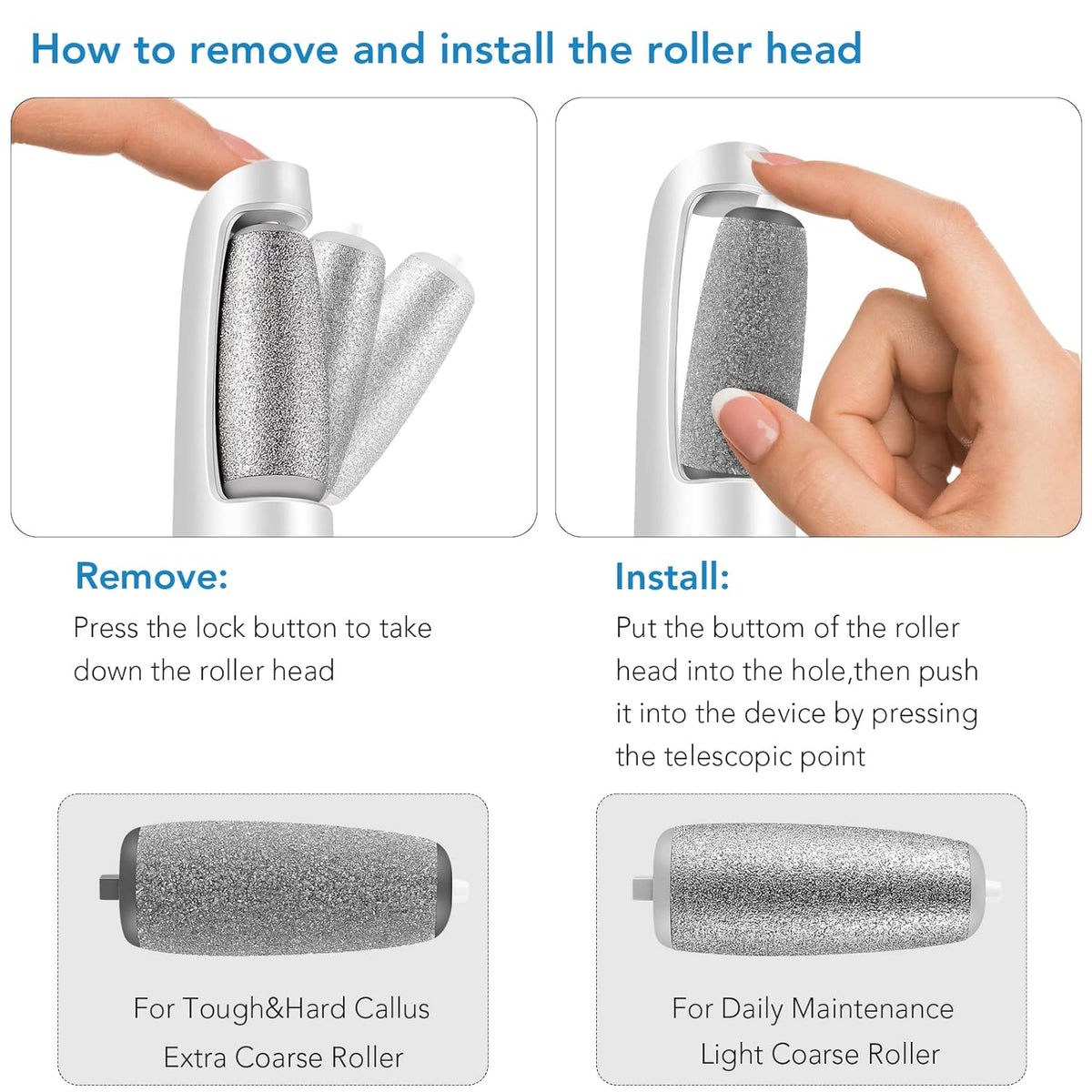 Electric Callus Remover for Feet, Professional Pedicure Kit Foot Scrubber for Dry, Dead, Cracked, Hard Skin, at Home Feet Spa Care Kit for Men & Women (Cold White)