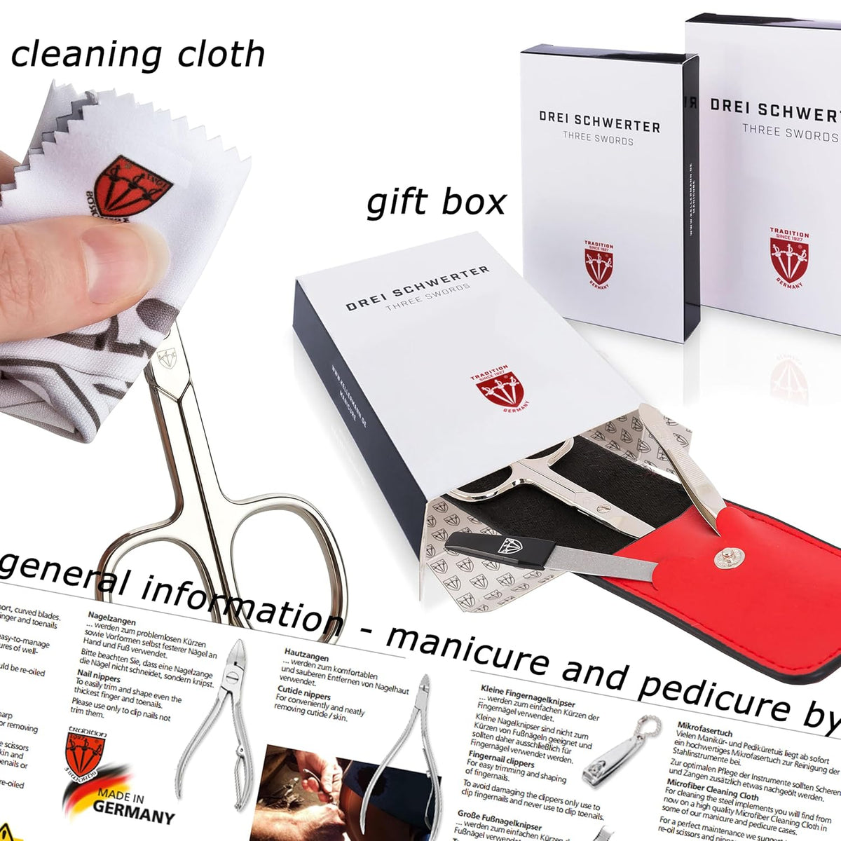 3 Swords Germany - Brand Quality 23 Piece Manicure Pedicure Grooming kit Set for Professional Finger & Toe Nail Care Tweezers File Clipper Fashion Leather case in Gift Box, Made by 3 Swords (0293)