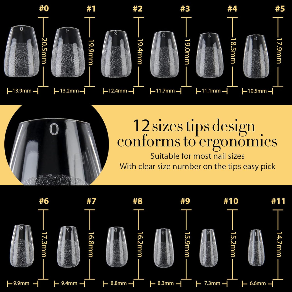 UNA GELLA Short Coffin Nail Tips, 600Pcs Short Coffin Gel Nails Tips Pre Etched 12 Sizes Soft Gel Fake Nails Tips Pre-file Full Cover for Nail Extension Home DIY Salon with Box