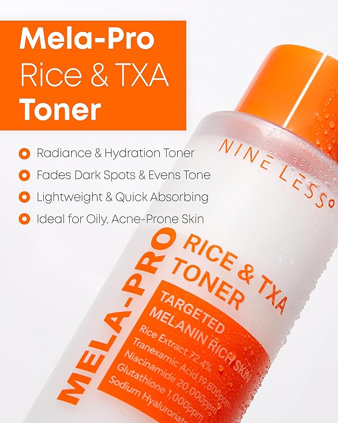 NINELESS Mela-Pro Rice & TXA Toner - Niacinamide and Glutathione - Soothing & Moisturizing - Korean Skincare, 6.76 fl.oz.