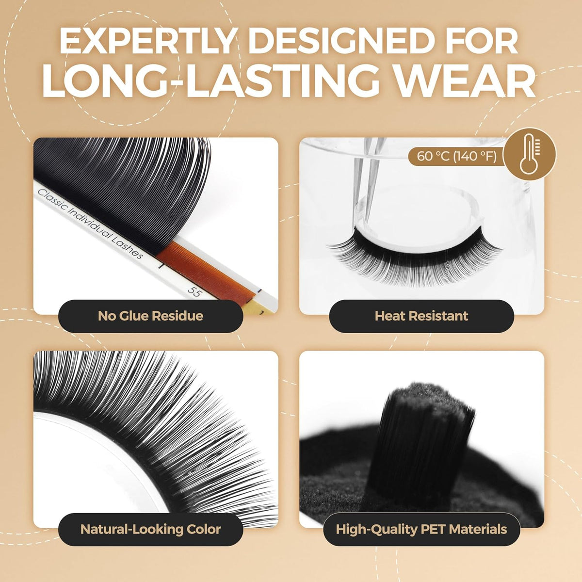 LASHVIEW Silk Mink Fake Eyelash Extensions 0.20 Thickness C Curl Mixed Tray 8-15mm Natural Thick Lashes Individual Semi-Permanent Eyelashes Application for Professional Salon Use