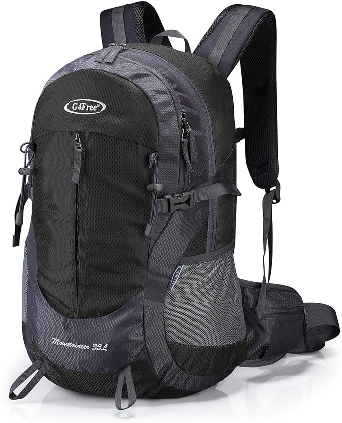 G4Free 35L Hiking Backpack Water Resistant Outdoor Sports Travel Daypack Lightweight with Rain Cover for Women Men (Black)